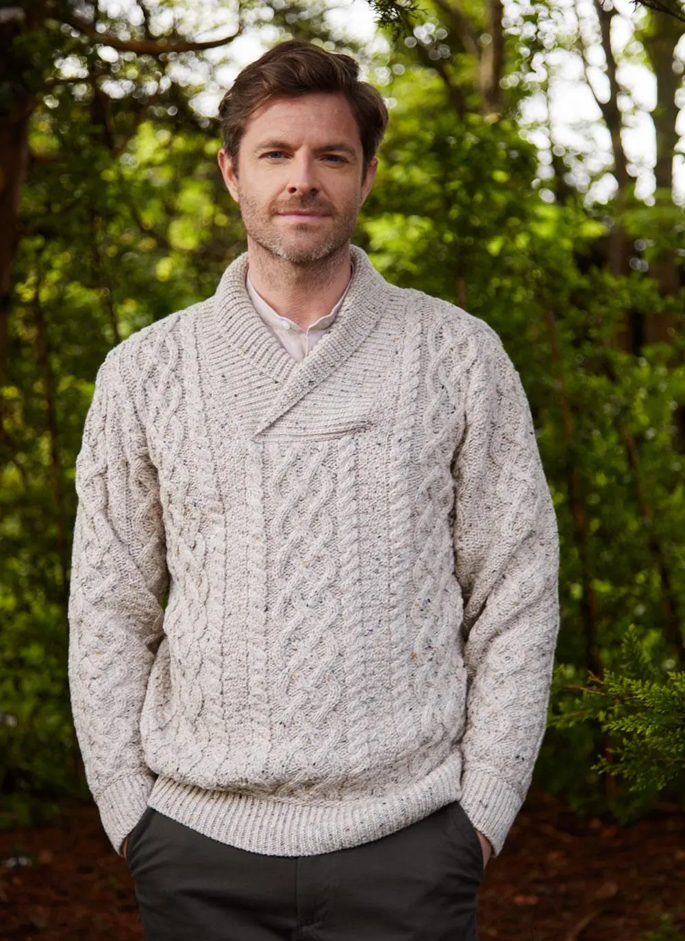 Shawl Collar Aran Sweater